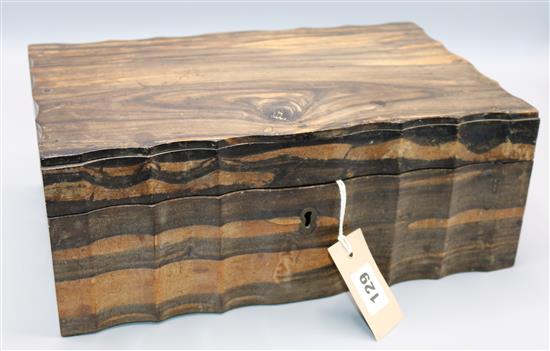 19C coromandel box with shaped edges and hinged cover & mahog tea caddy etc